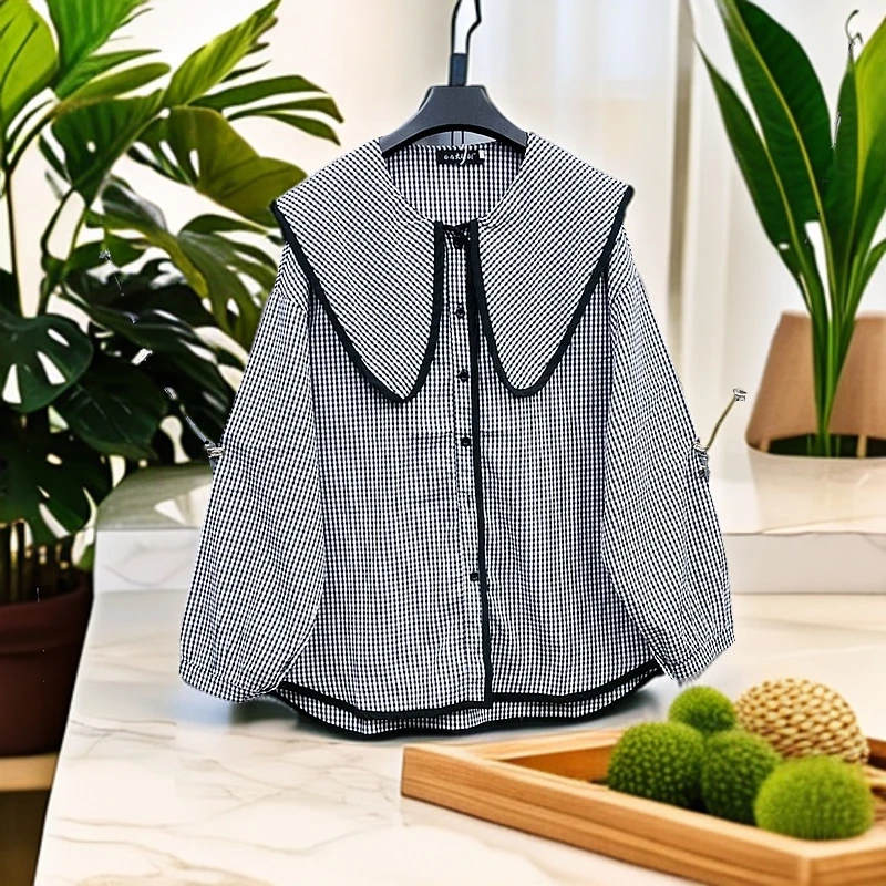 150-200斤 衣长72胸围130 甜美娃娃领衬衫