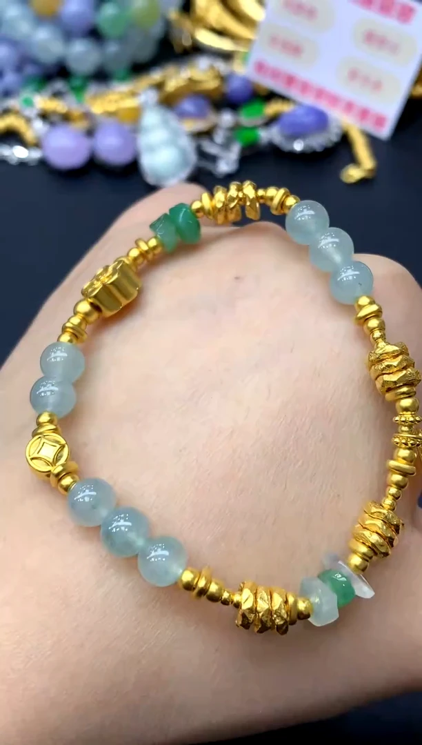 足金镶嵌手链翡翠276-中国好珍宝