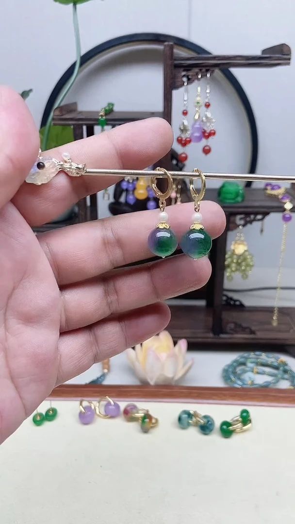 翡翠14K金镶嵌耳饰69号