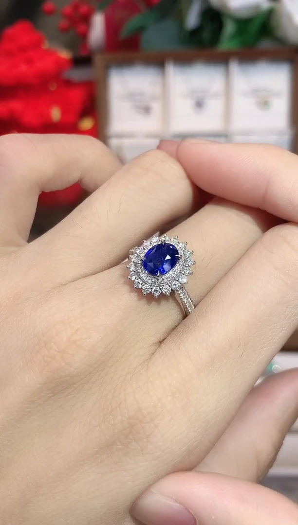 戒指蓝宝石18K金镶嵌1.51ct/天然宝石/七天无理由