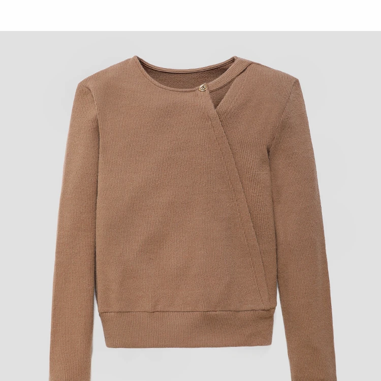 NILICO设计感一粒扣镂空交襟上衣秋冬休闲百搭长袖秋季时尚女士