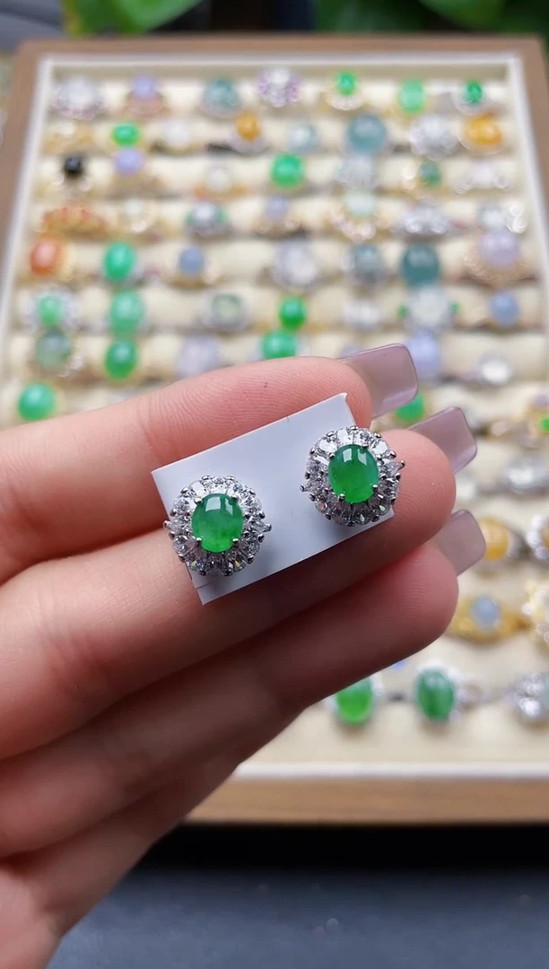 银S925镶嵌翡翠耳饰80