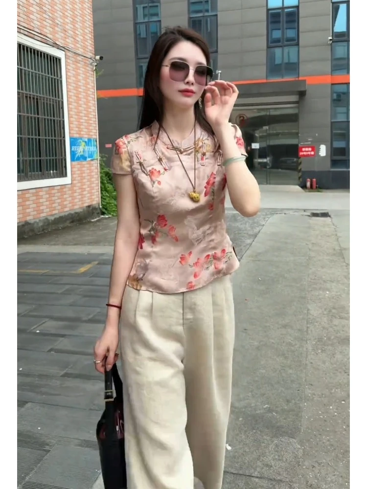 巨好看的两件套女夏装2025超火减龄新中式国风短袖上衣休闲裤套装