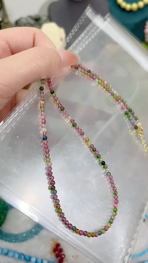 【闪购商品】碧玺颈饰银S925镶嵌圆小米89