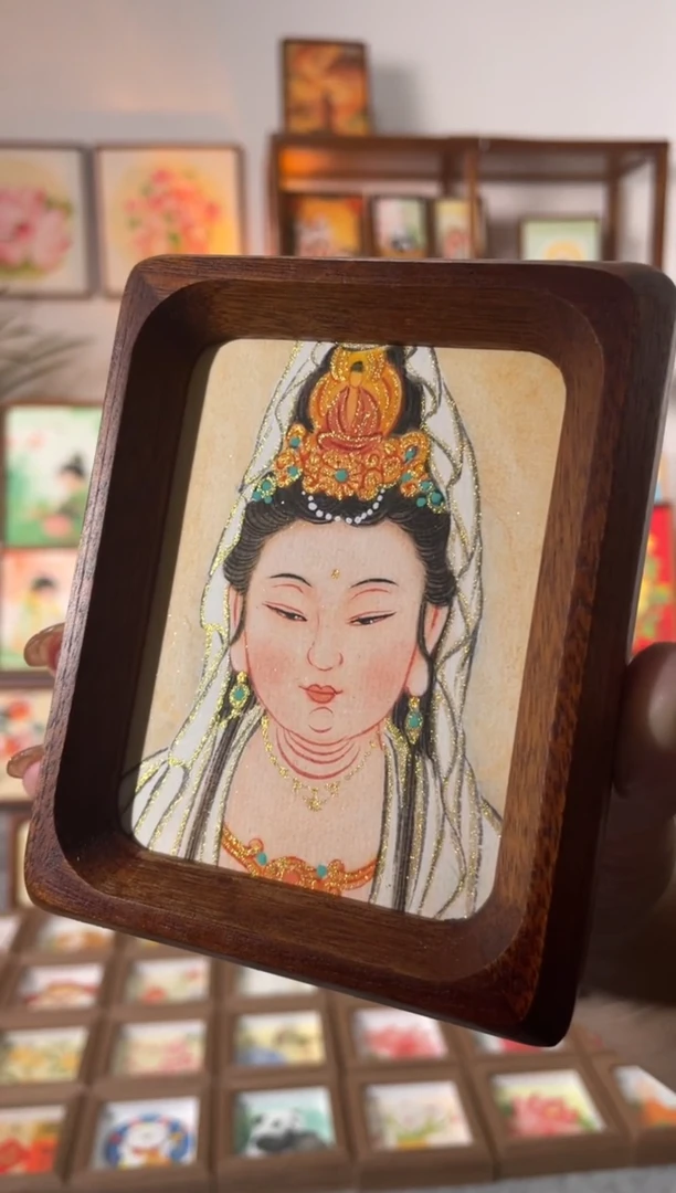 【闪购商品】国画【喜悦观音】手绘国画摆台