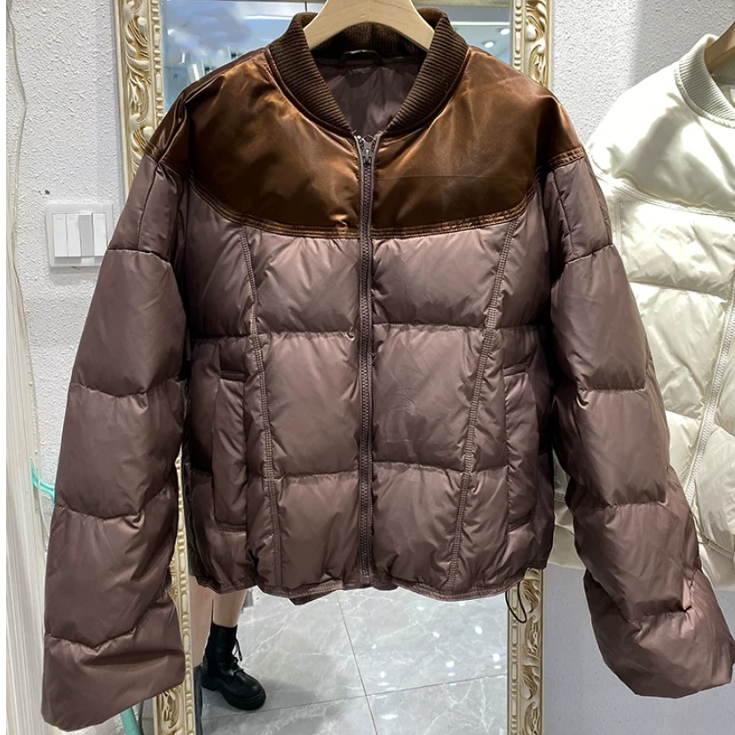 原创羽绒服女2024冬季新款休闲轻奢拼接宽松短款外套3693