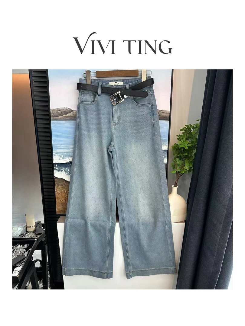 【VIVI·TING】婷姐推荐时尚镶钻字母五角星满天星烫钻牛仔裤k17