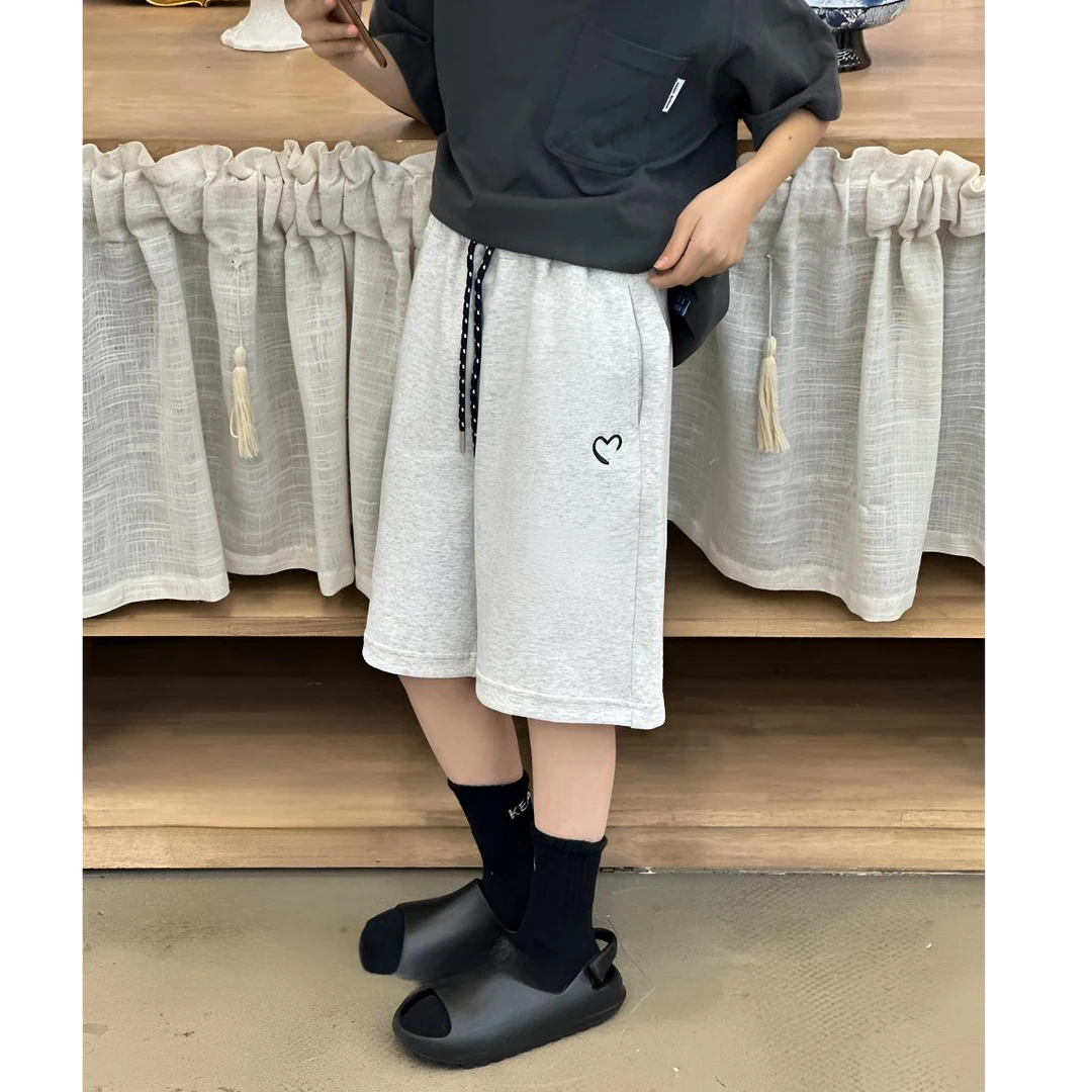 2025夏季新品男女童短裤爱心刺绣中大童韩版时尚休闲百搭洋气7637