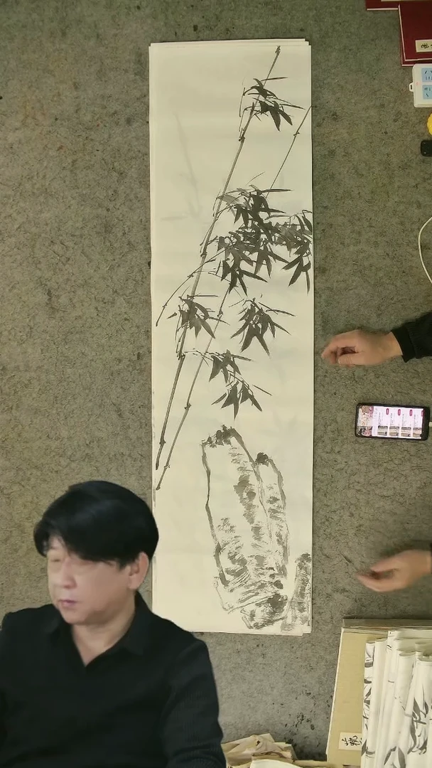 国画四尺对开  墨竹条屏 34*138cm