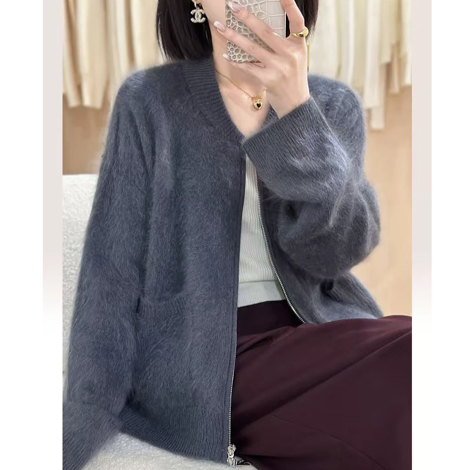 小香风冬季厚款开衫通勤风潮牌女装毛绒衫秋冬极简风