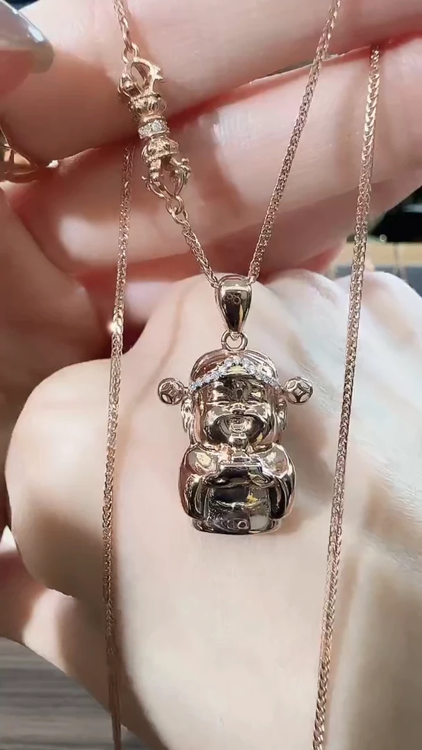 吊坠(不含链)18K金镶嵌天然钻石18K金钻石财神吊坠