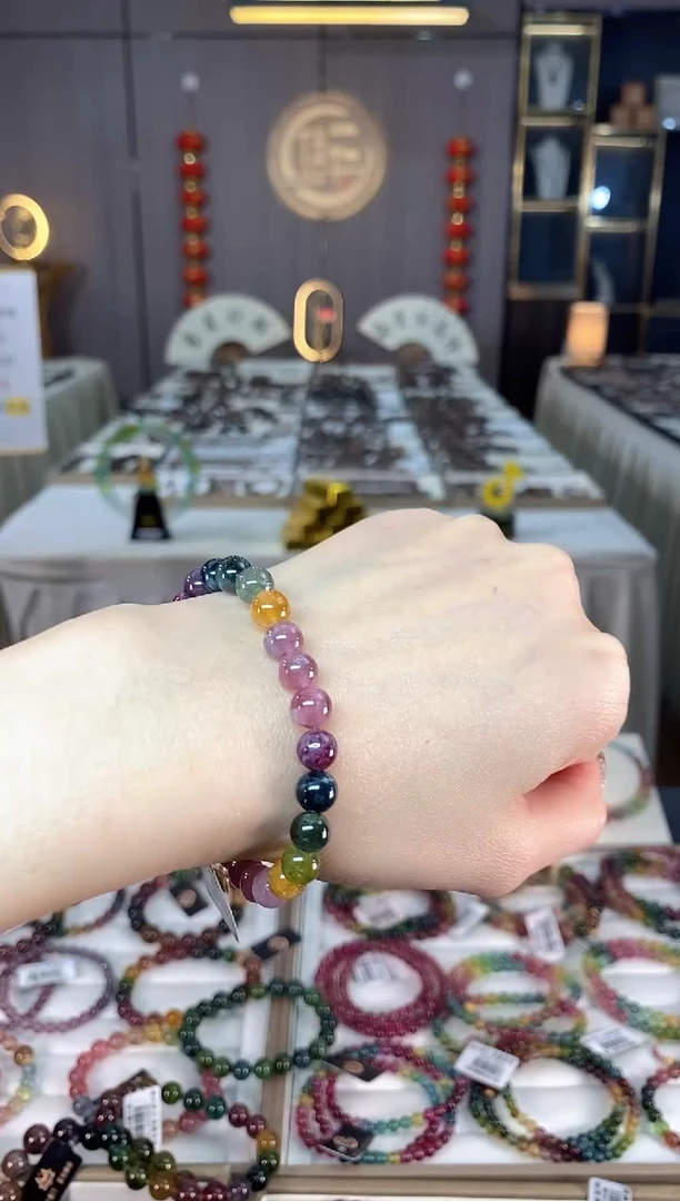 未镶嵌老矿碧玺色标彩虹单圈手串7mm+碧玺dan多样性发货一条