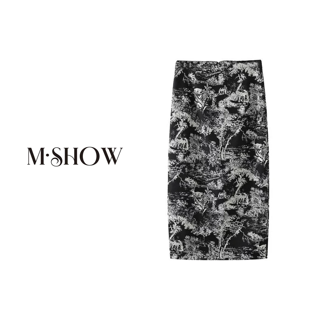 【针织真丝】100%桑蚕丝150克重针织真丝印花女士半身裙5357Q