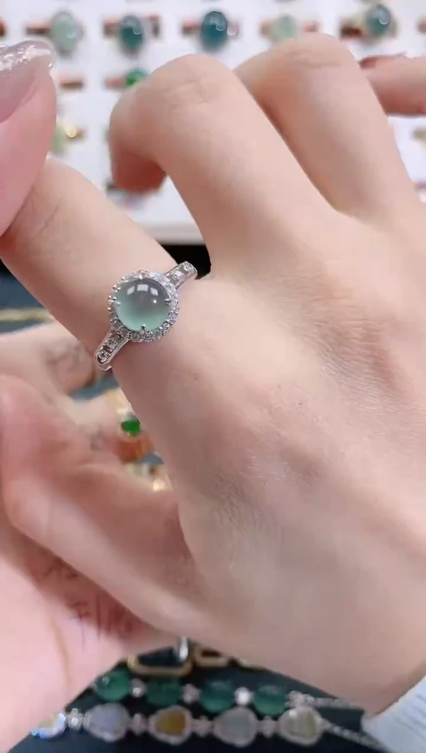 银S925镶嵌戒指翡翠天然翡翠