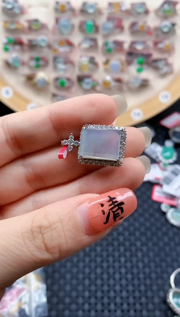 银S925镶嵌戒指翡翠天然A货缅甸翡翠