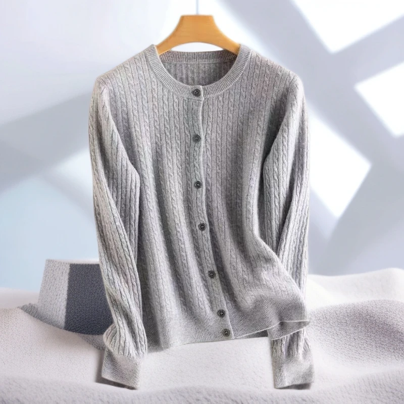 【1949】秋冬纯色100%羊毛绞花时尚开衫上衣针织衫长袖外搭打底