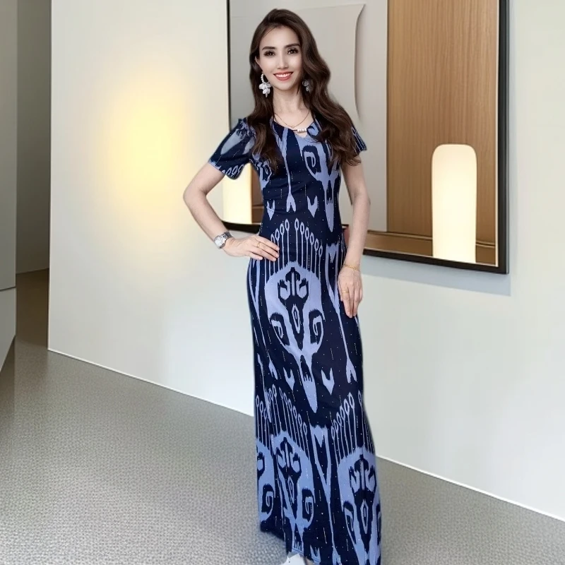 9808民族风艾德莱斯花纹福利款女装连衣裙