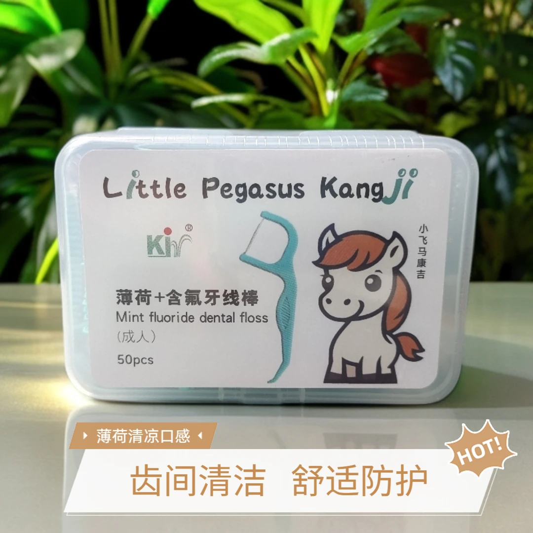 KJR康杰尔小飞马康吉薄荷含氟一次性便携包装高弹力超细牙线棒