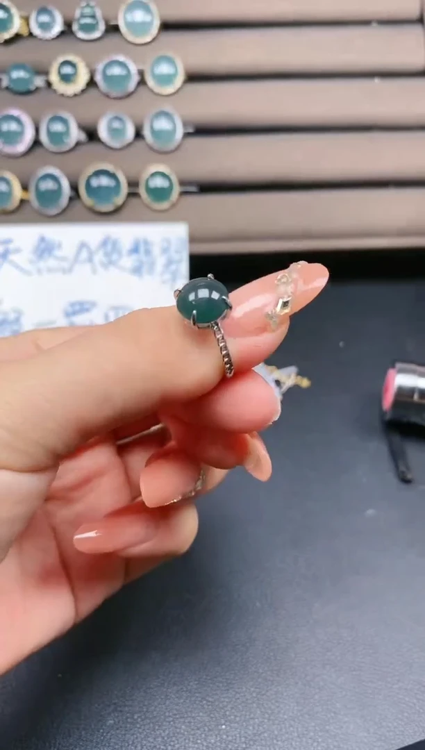 翡翠戒指银S925镶嵌2422