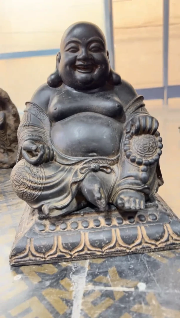 陶土大肚佛+莲花底座