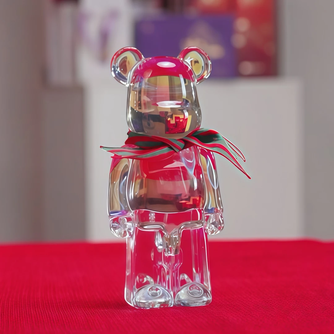 透明玻璃暴力熊摆件网红可爱创意潮玩玄关彩色电镀摆设