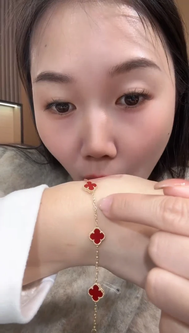 【闪购商品】玛瑙/玉髓手链18K金镶嵌红色k黄，小号五花手链GHJ