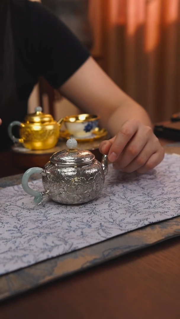 古悦足银999泡茶壶