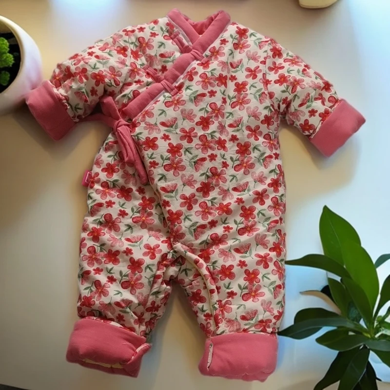 薄棉封裆连体中国风棉花棉衣(备注封裆开裆婴幼儿秋冬衣服复古