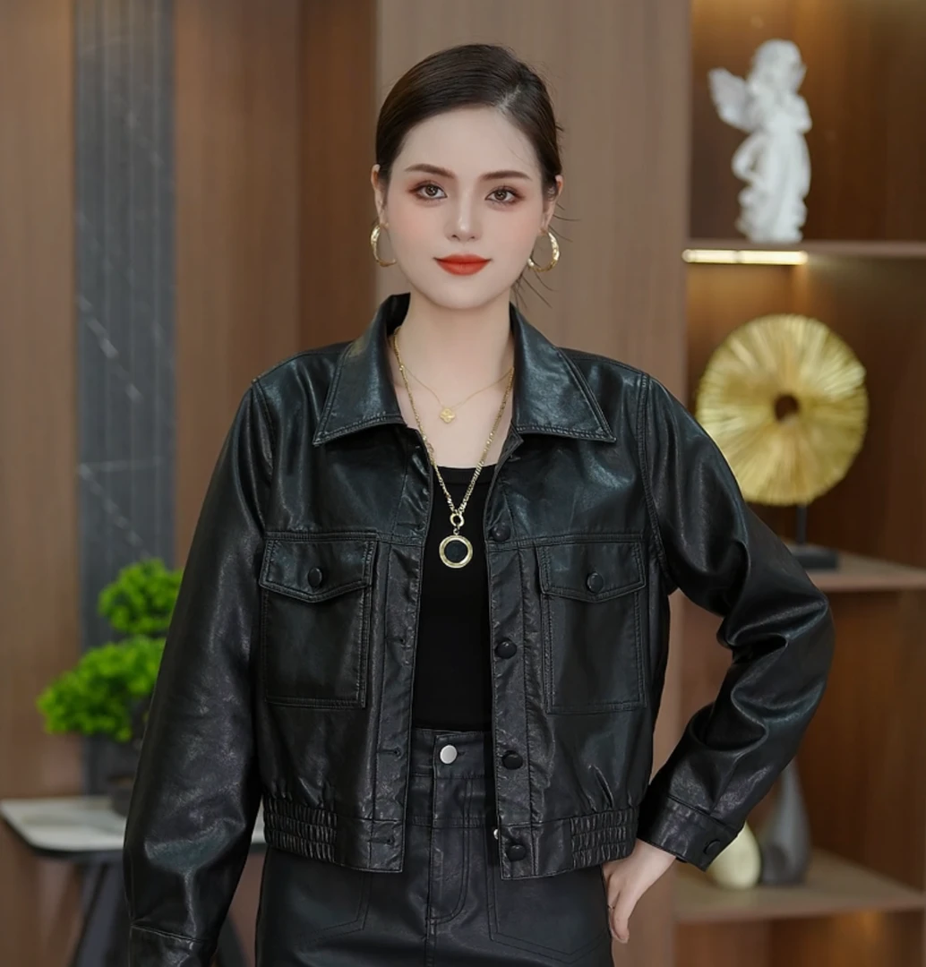 休闲时尚宽松显瘦短款皮衣外套韩版百搭女装ins秋季皮衣外套女