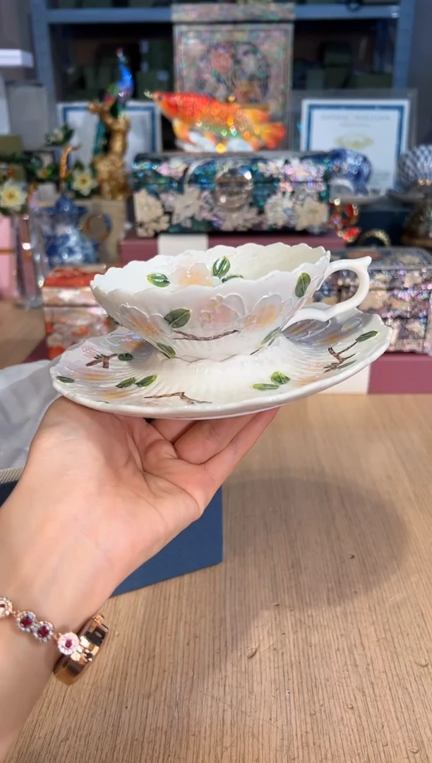 【闪购商品】杯347虹月窑花朵咖啡杯