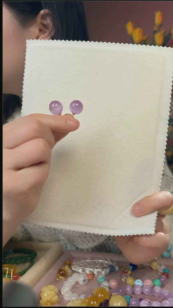 【闪购商品】锂辉石耳钉18K金镶嵌天然紫锂辉耳钉