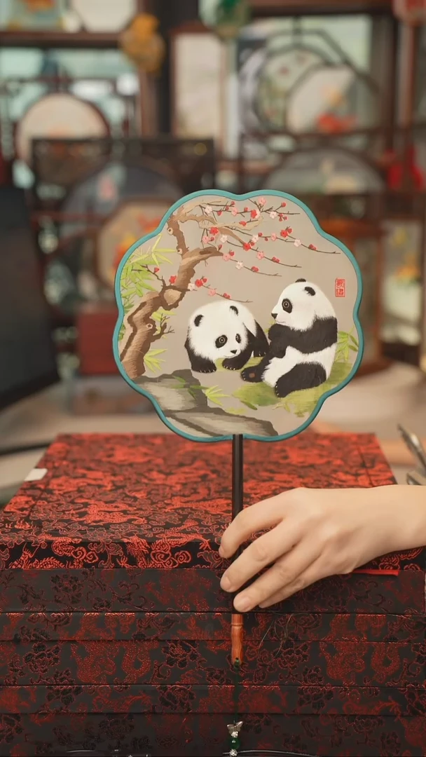 扇子团扇 绣花双面非遗