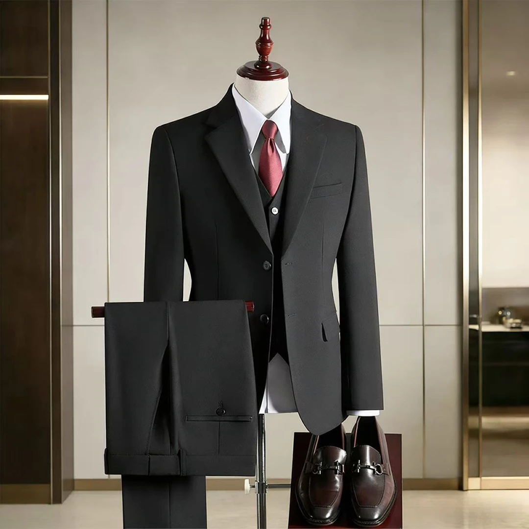【沐屿】平驳领单排扣英伦风职业商务休闲西装韩版婚礼新郎西服套装