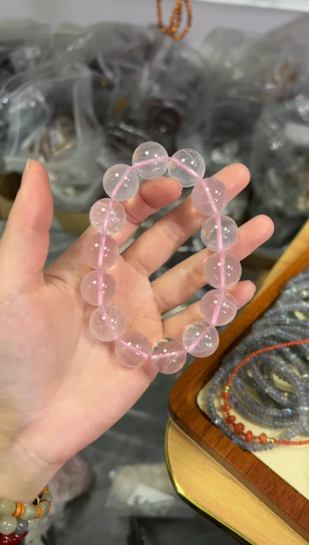 【闪购商品】水晶手链未镶嵌六芒星粉晶大手串[3852]