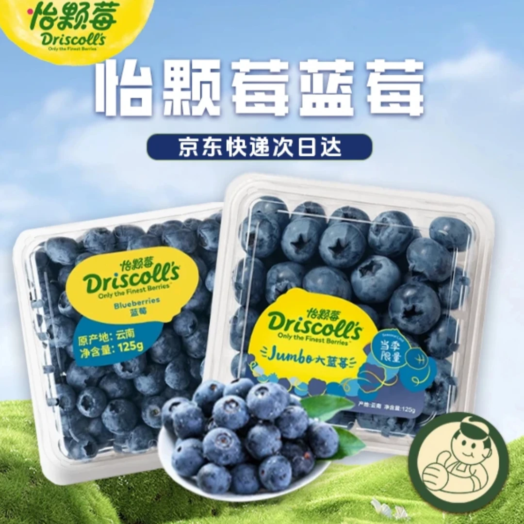 【怡颗莓次日达】怡颗莓云南花香蓝莓中果125g盒 两盒装京东到家(14mm-17mm) 云南水果云南水果同城送云南省