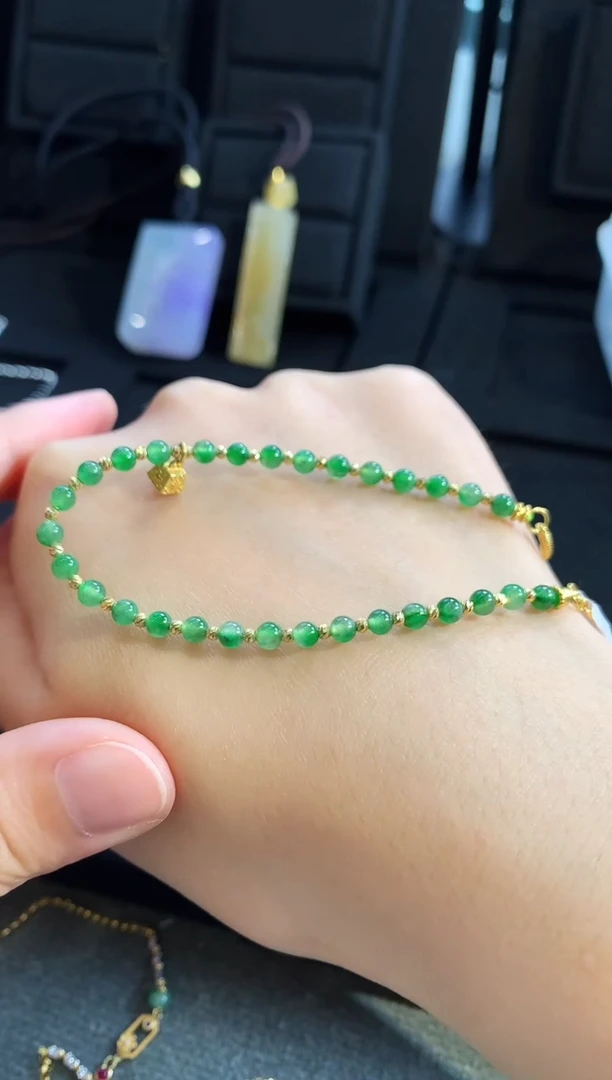 【闪购商品】翡翠手链18K金镶嵌手饰