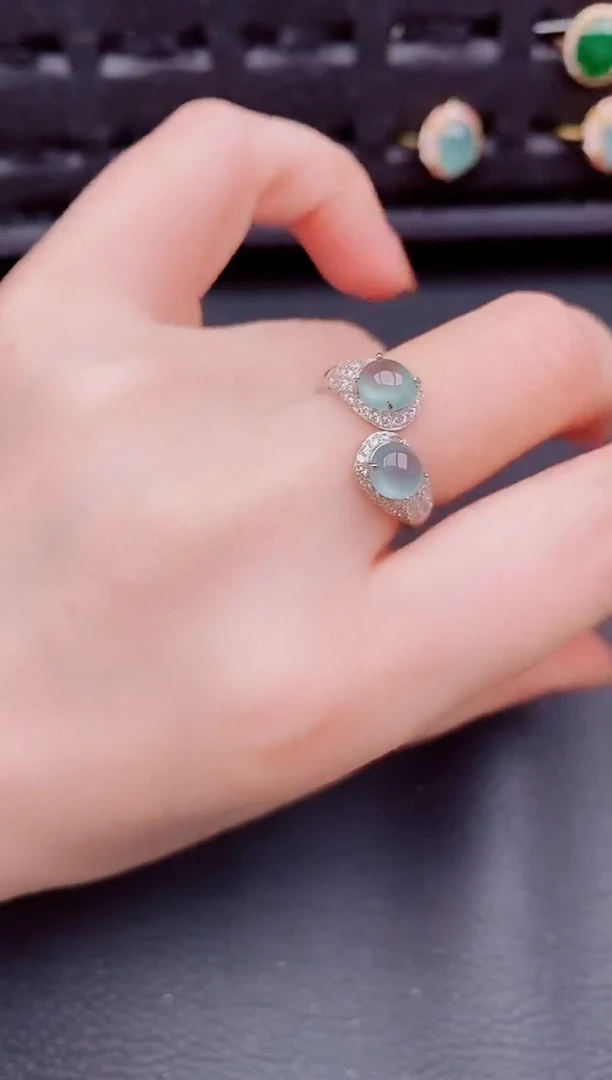 【闪购商品】翡翠戒指银S925镶嵌天然a货翡翠966