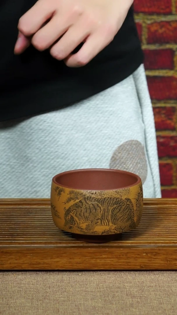 茶杯紫砂用****8南柯记全手刻山君杯