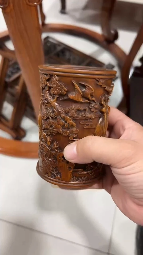 木黄杨木福禄寿笔筒