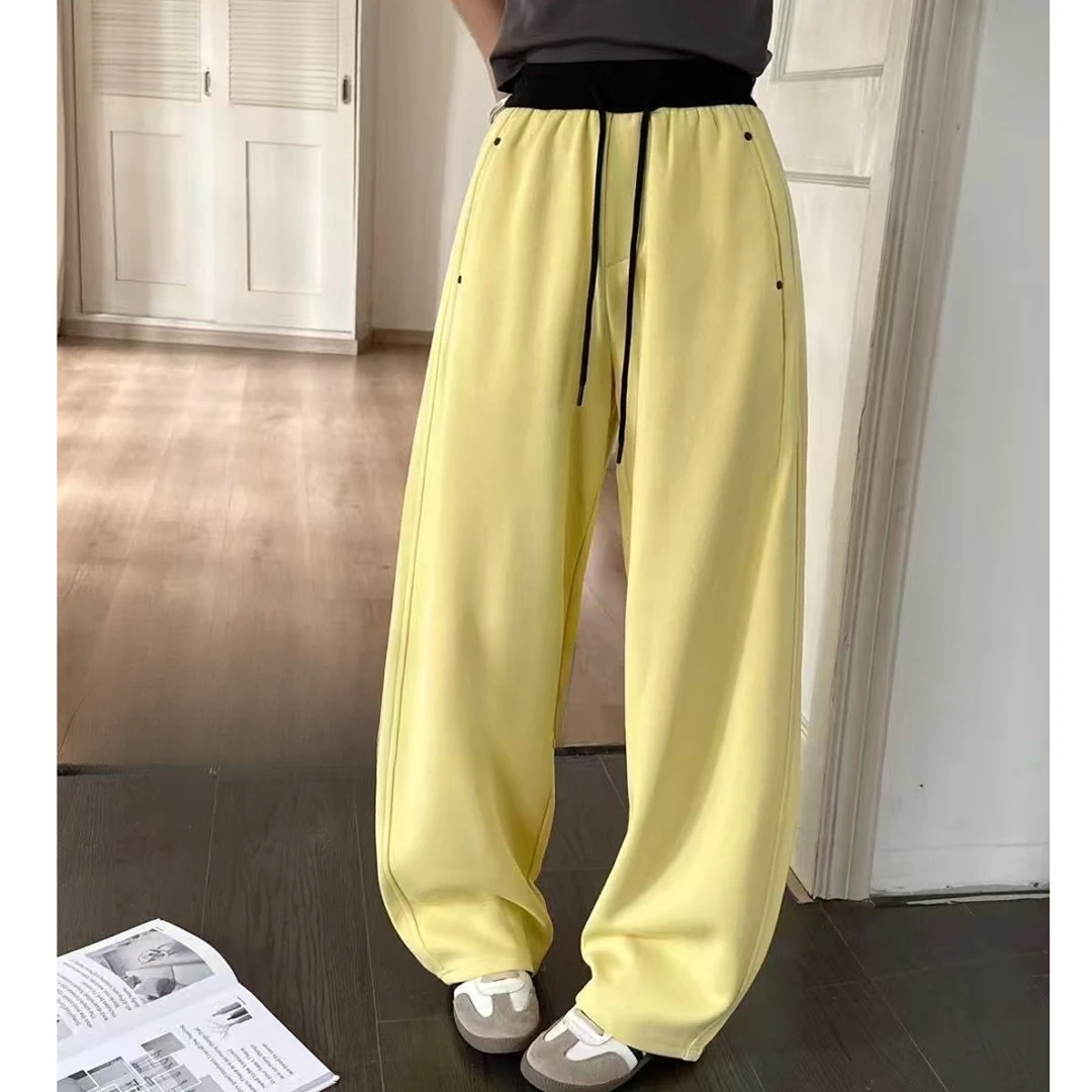 2589高腰显瘦阔腿弯刀裤女2025春季新款抽绳休闲卫裤