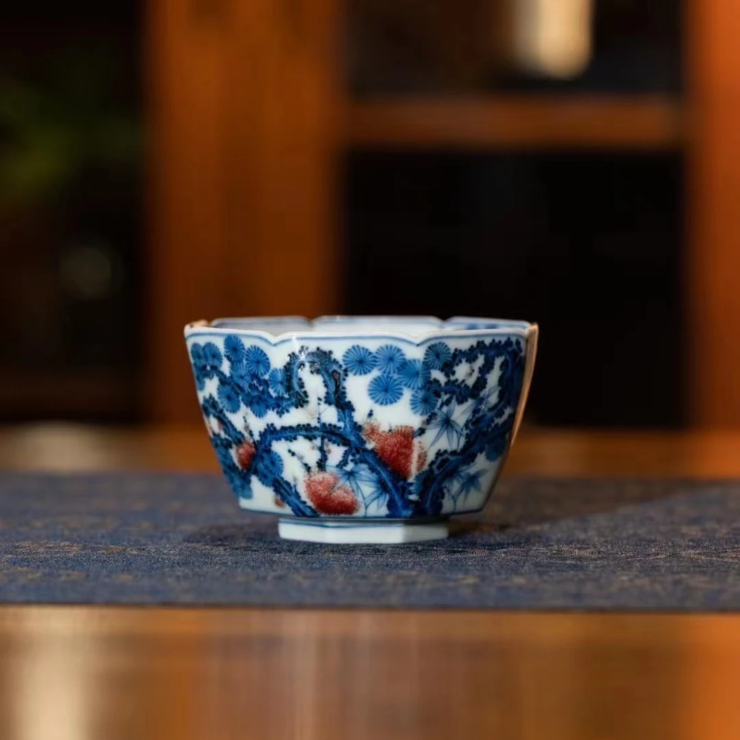 【瓷见如故】预售 屹朴青花釉里红仿明松竹梅八方杯