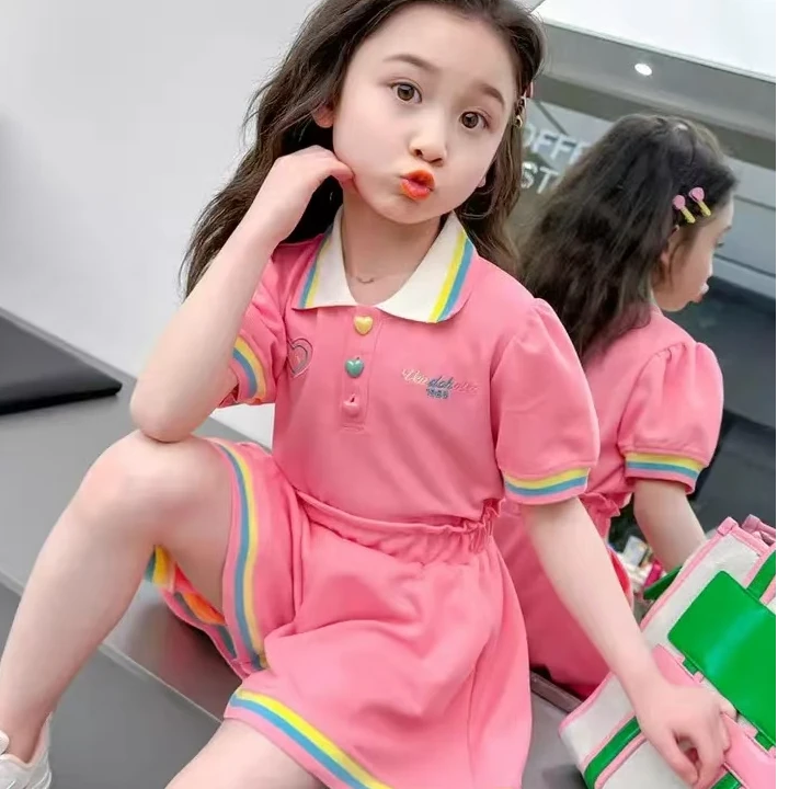 韩版夏装短袖短裤薄款夏季套装运动女中大童女孩少女风洋气甜美