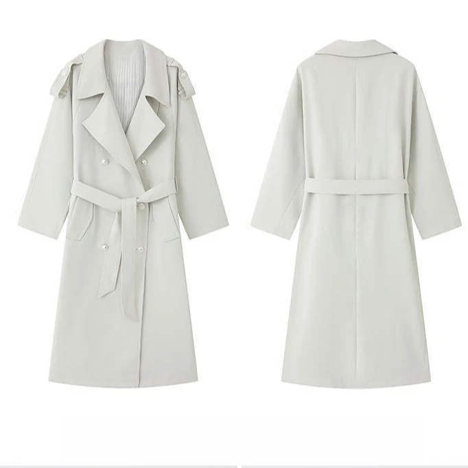 2025春秋中长款过膝英伦风衣外套女高级感白色翻领洋气小个子FY33