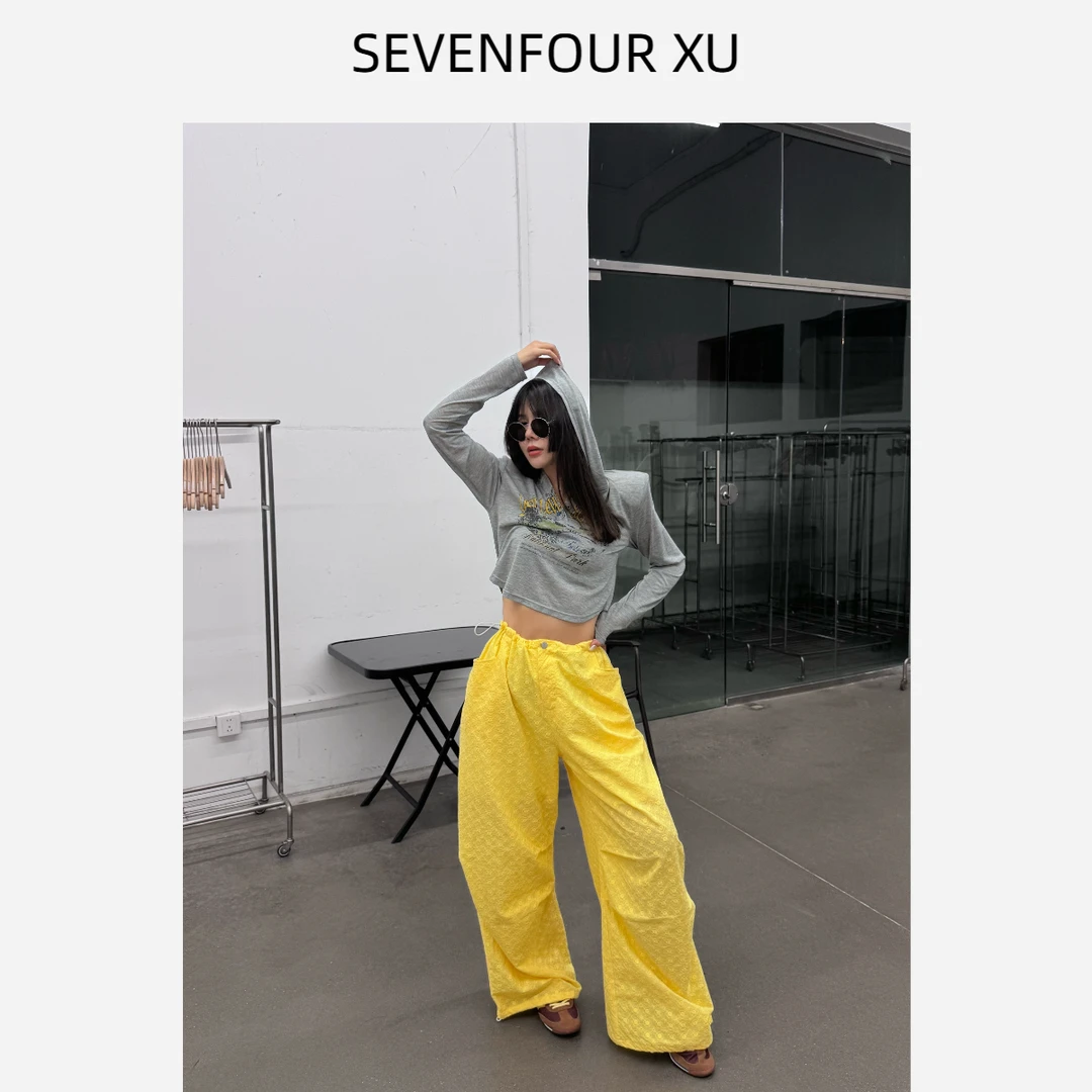 吉吉【绵云许愿】重工别致提花工装裤立体大口袋休闲裤#2807-1