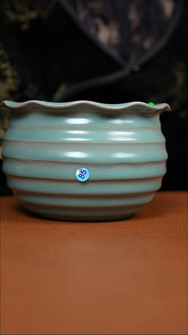 瓷片仿古翡翠绿釉炫纹花口水洗85