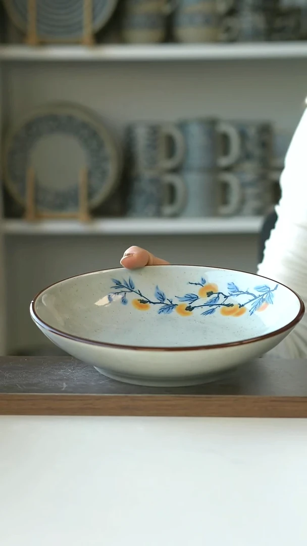陶中式复古柿柿如意主菜深盘19.5cm@4-2@微瑕