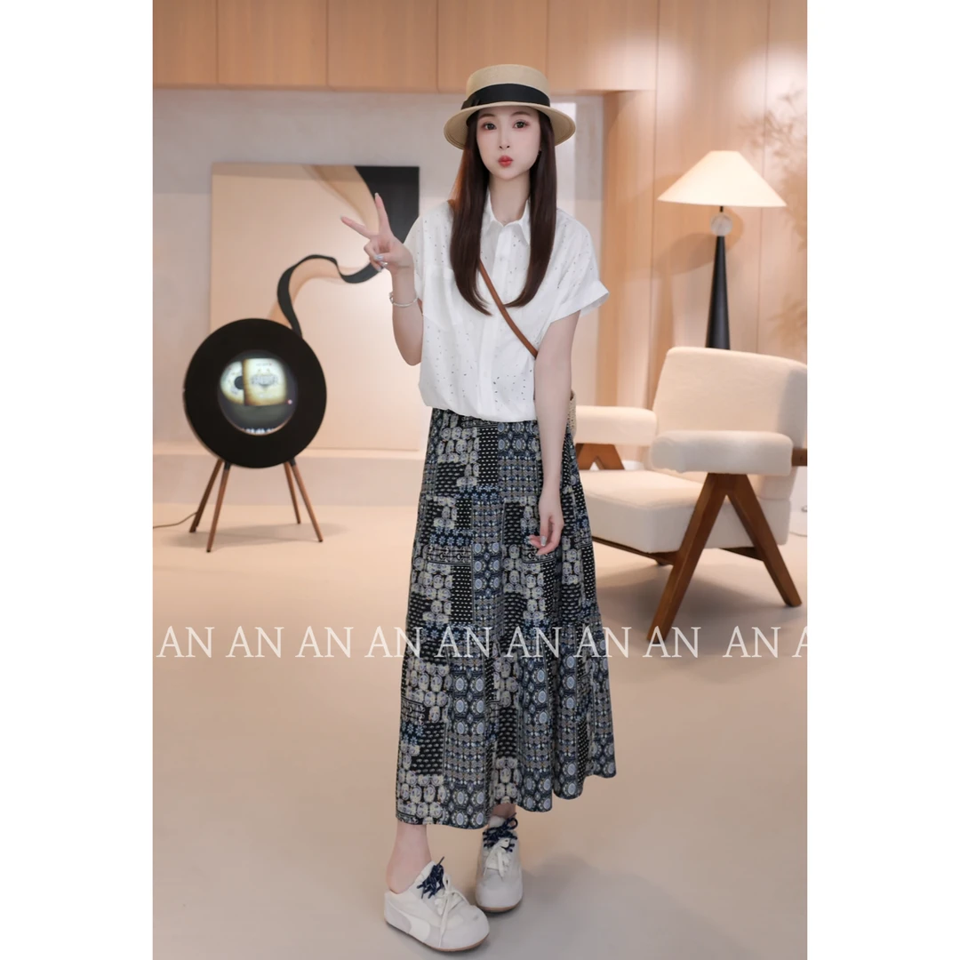 C04076新款韩系设计感POLO领口袋刺绣镂空飞飞袖衬衫