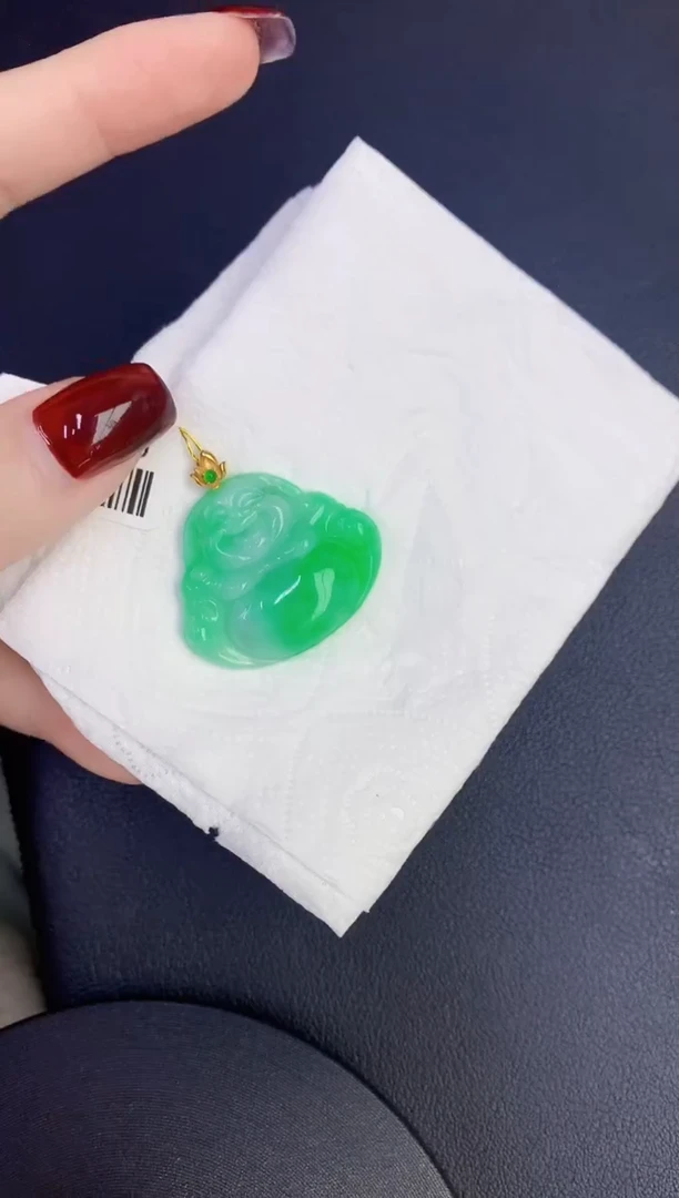 颈饰18K金镶嵌翡翠缅甸天然翡翠A货