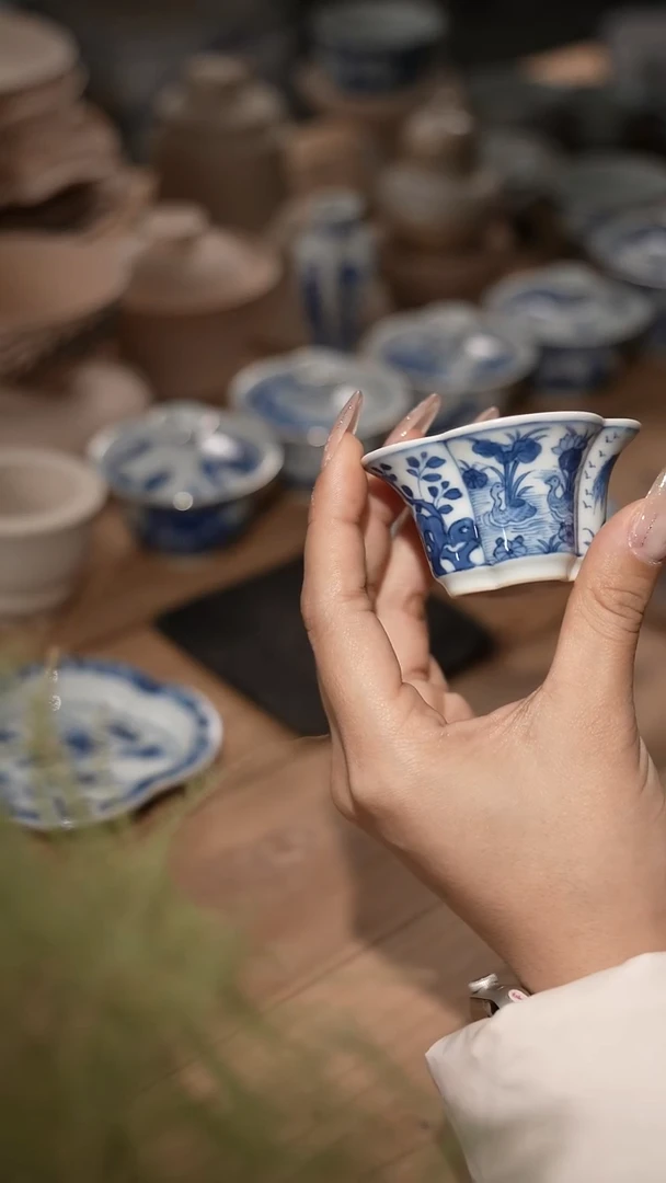 摆件陶景德镇陶瓷摆件鸳鸯海棠单杯