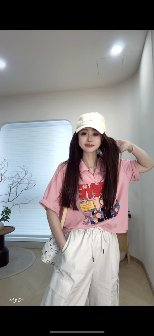 YX七TX20250618新款红字母短款polo体休闲时尚百搭